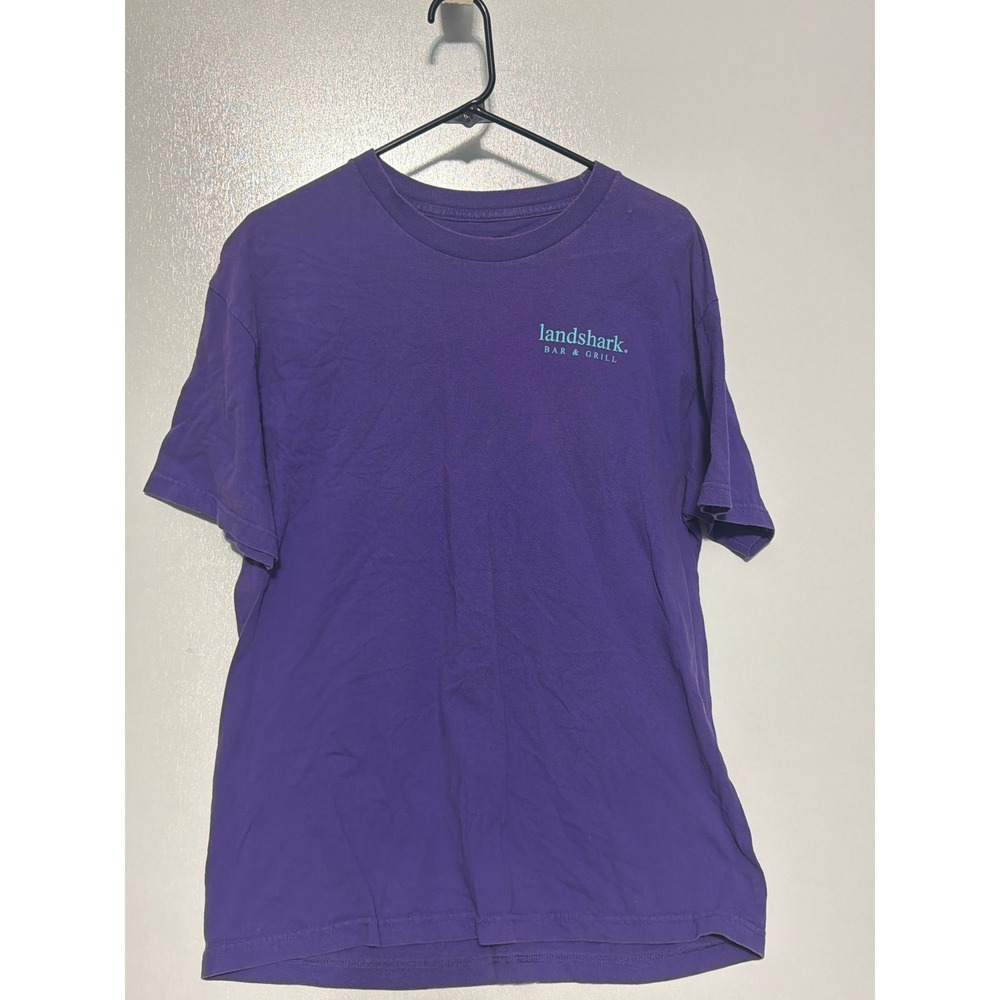 Landshark Bar & Grill Purple Graphic T-Shirt Mens Large Short Sleeve Shark Fin
